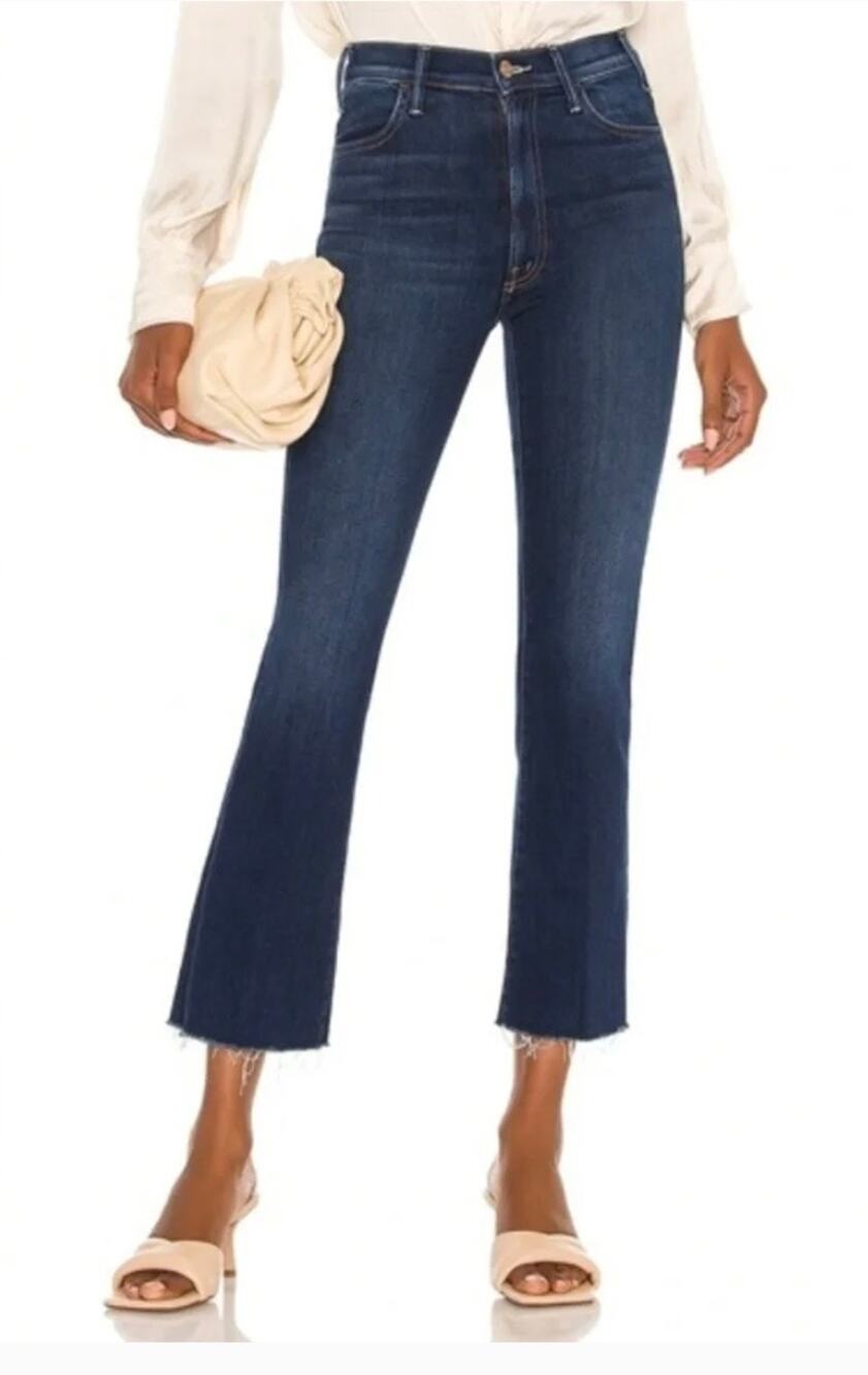 MOTHER The Hustler Ankle Fray Jeans in Home Movies - Dark Blue Wash - Size 29